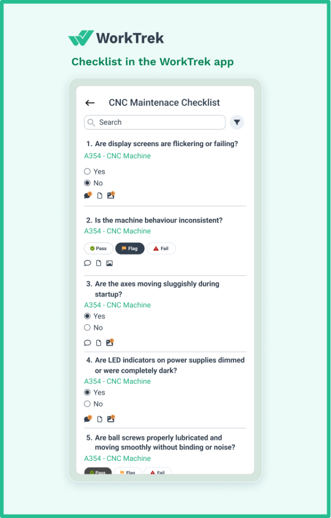CNC machine maintenance checklist