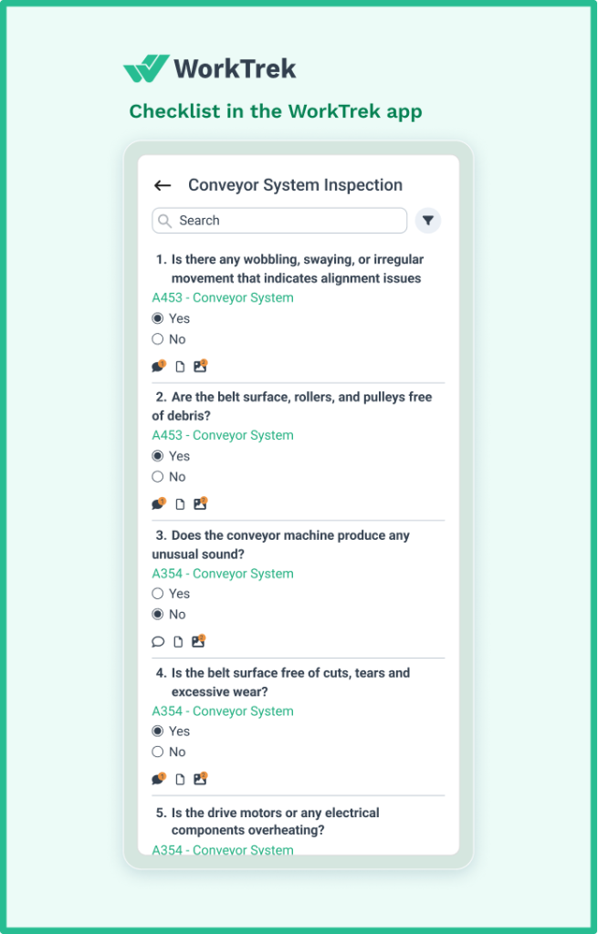 Conveyor system checklist