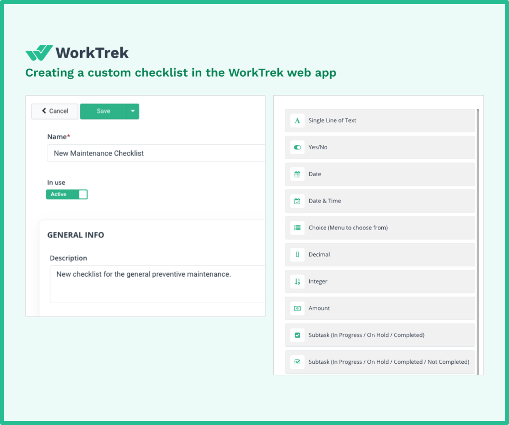 Creating a checklist/form in the WorkTrek app