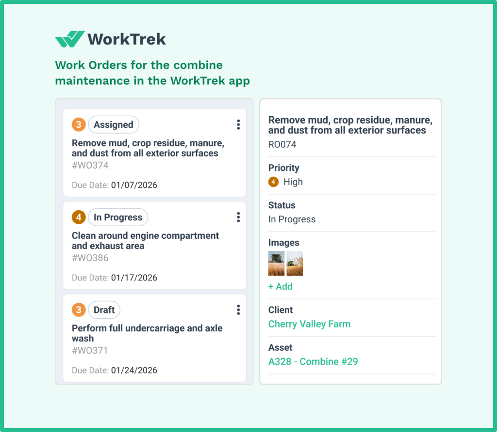 Farm equipment maintenance work orders