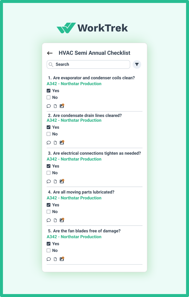 Semi-annual HVAC checklist in the WorkTrek mobile app