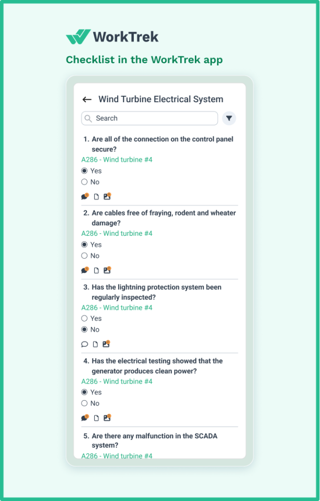 Wind turbine maintenance electrical system checklist