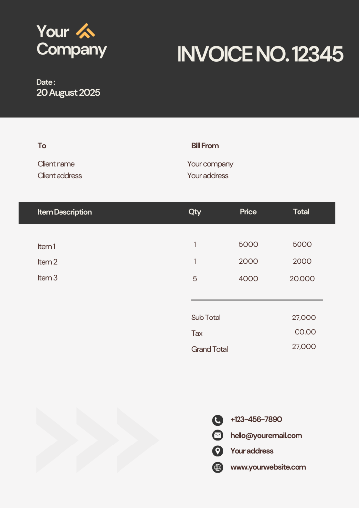 WorkTrek dark-themed invoice template