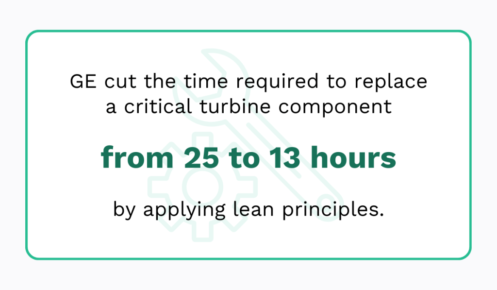 statistic showing that lean principles can cut time required to replace components