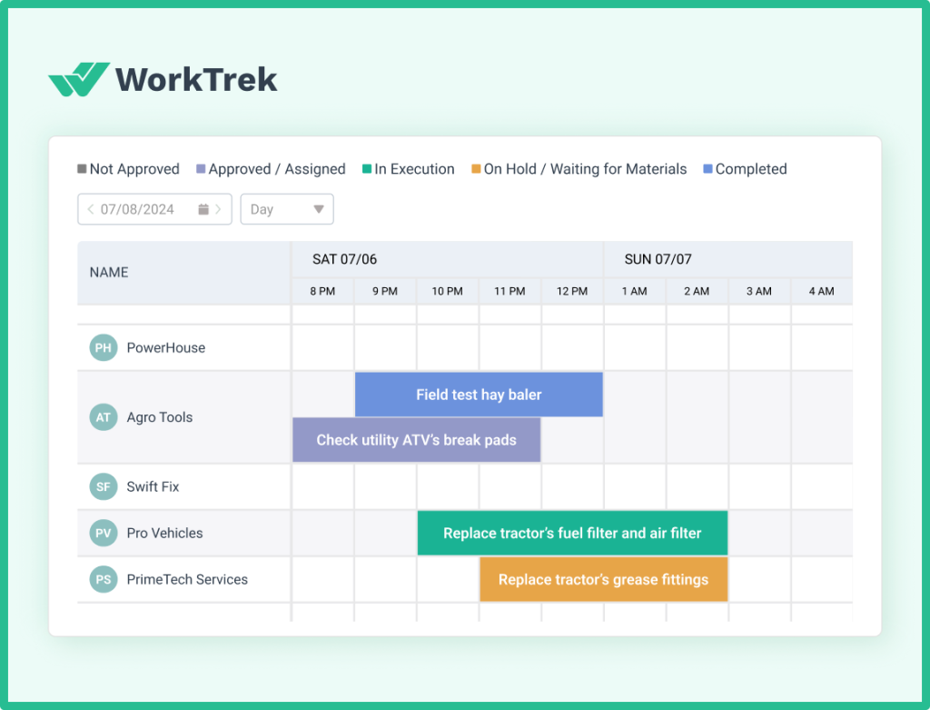 WorkTrek scheduler with farm equipment work orders