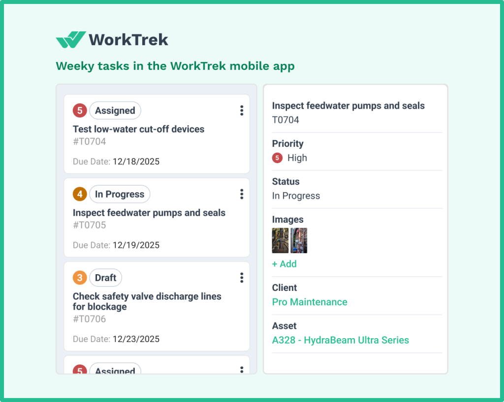Industrial boiler task list in the mobile app