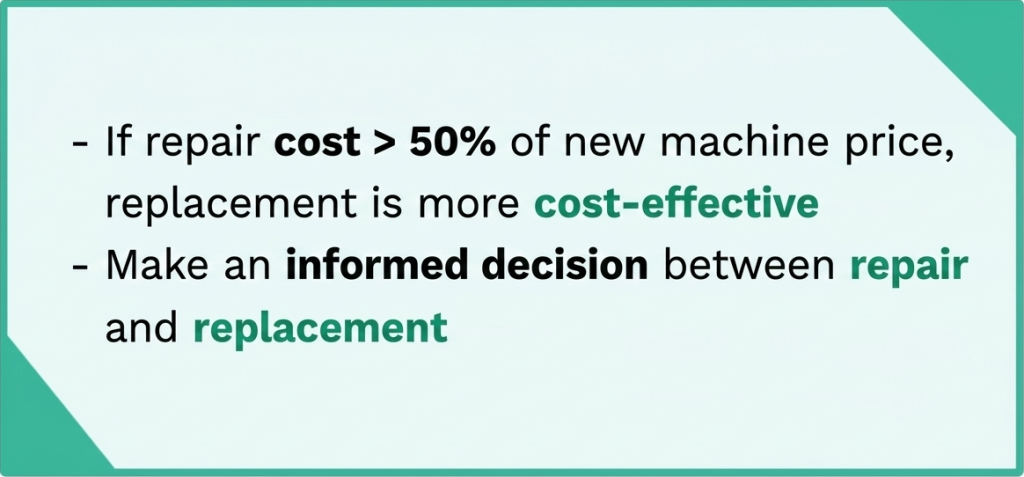 Bullet Point 1: "If repair cost > 50% of new machine price, replacement is more cost-effective"

Bullet Point 2: "Make an informed decision between repair and replacement"