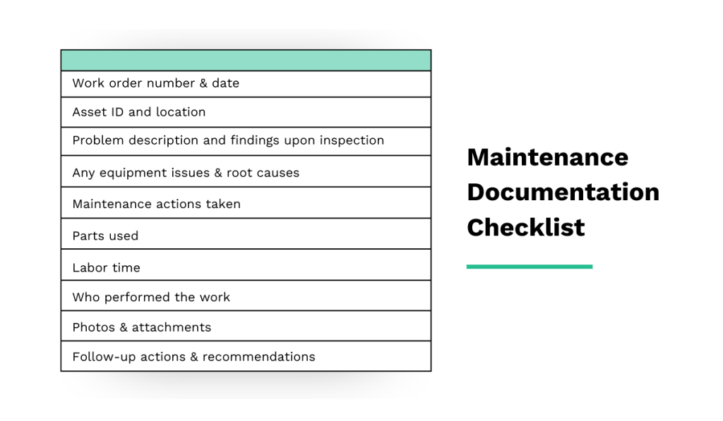 Maintenance documentation checklist example table