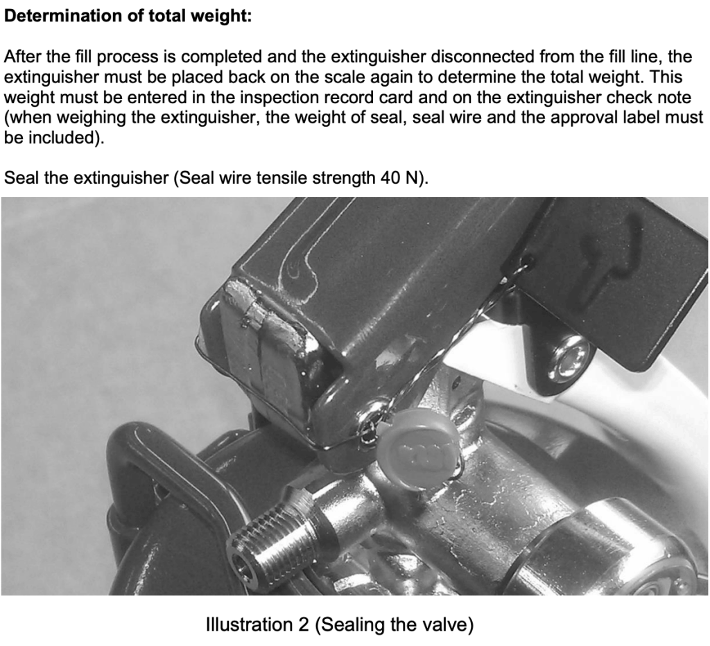 Fire extinguisher valve sealing close-up image