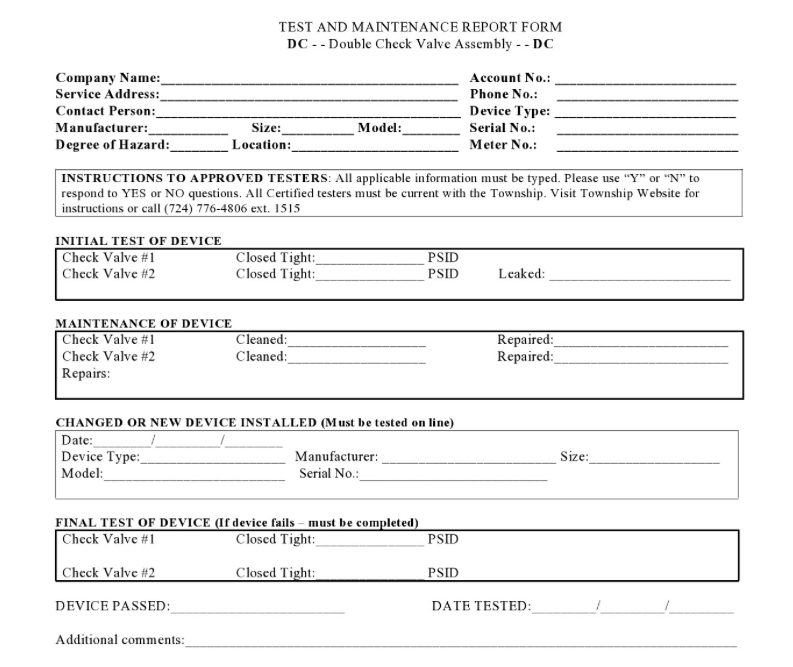 maintenance report form example
