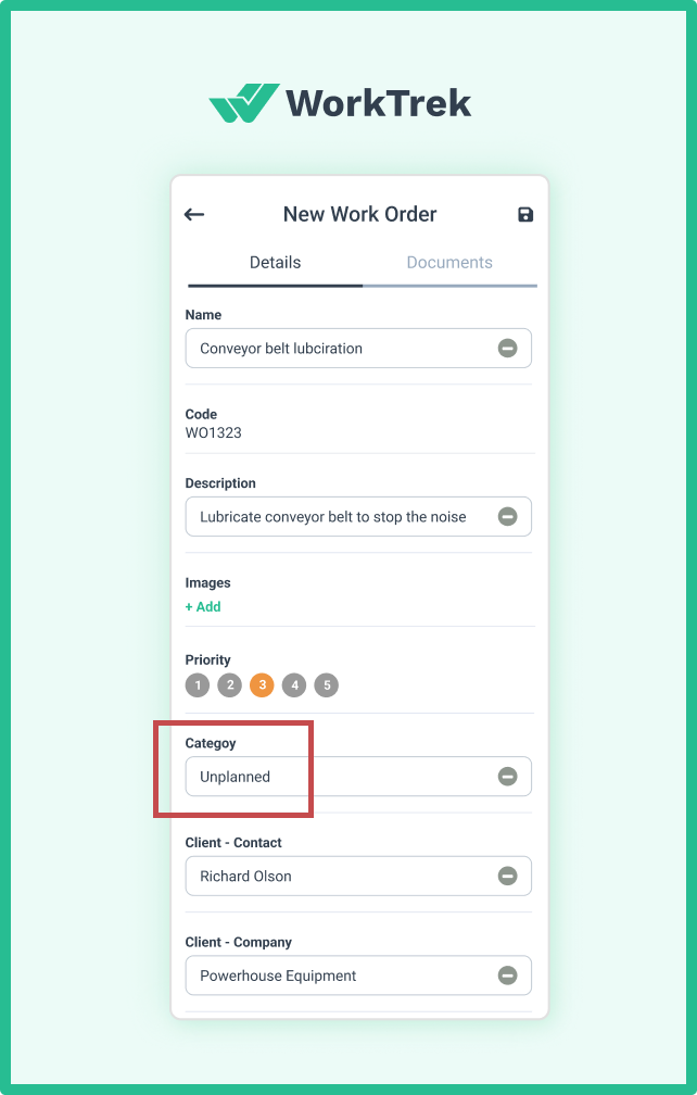 Category of the WorkTrek work order