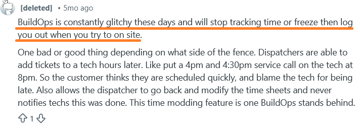 BuildOps user review on Reddit