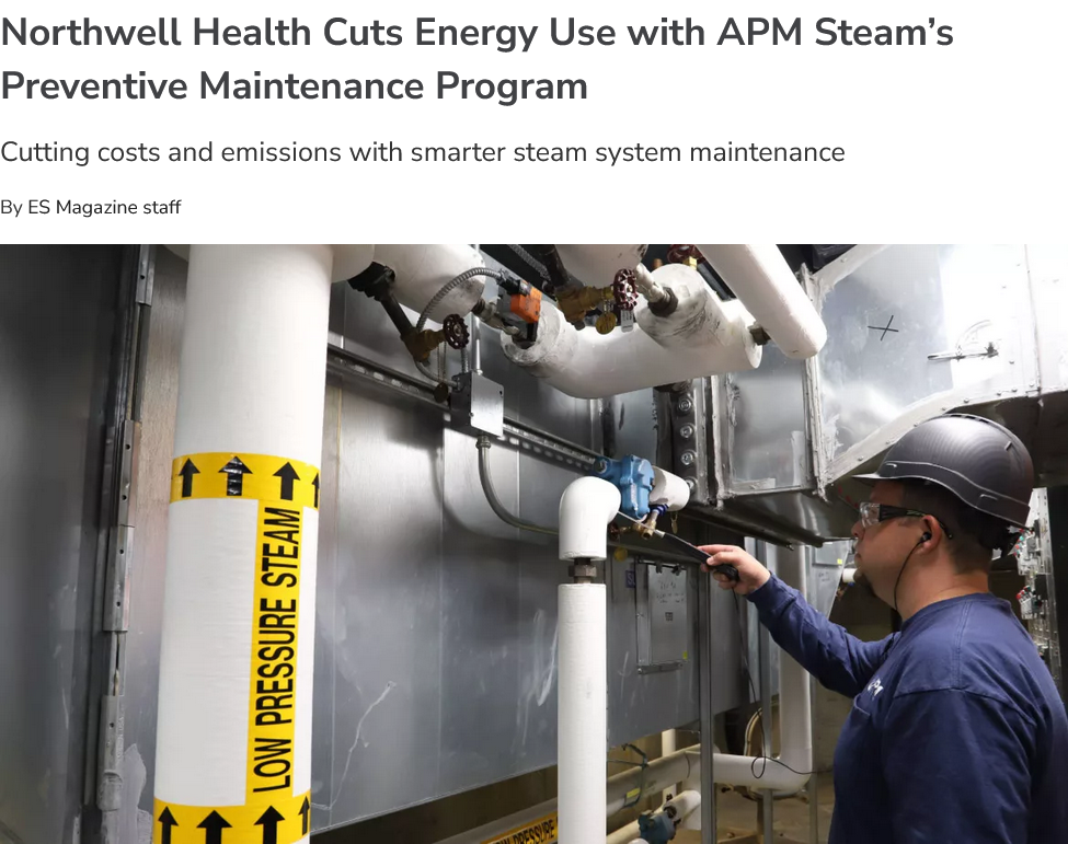 Northwell Health Cuts Energy Use with APM Steam’s Preventive Maintenance Program news article headline