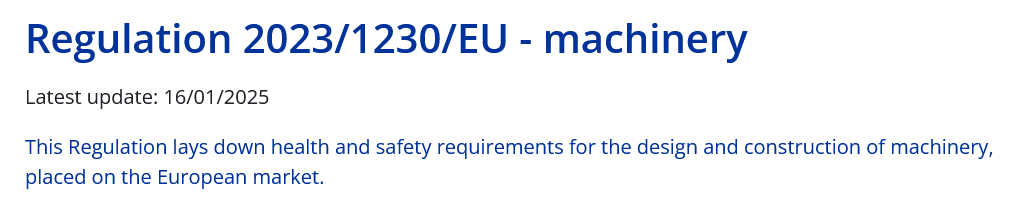 Machinery regulation screenshot