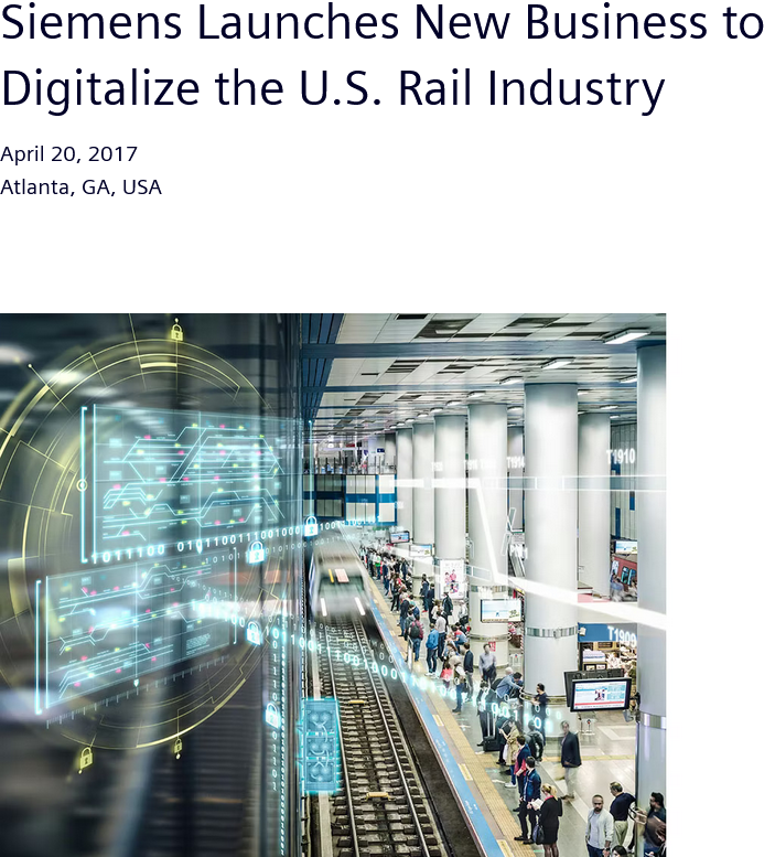 Siemens Launches New Business to Digitalize the U.S. Rail Industry article headline