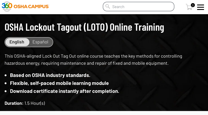 OSHA lockout tagout online training course overview for hazardous energy control