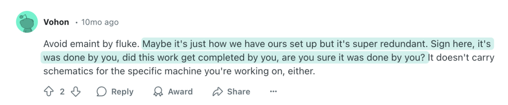 eMaint redundant workflow Reddit feedback