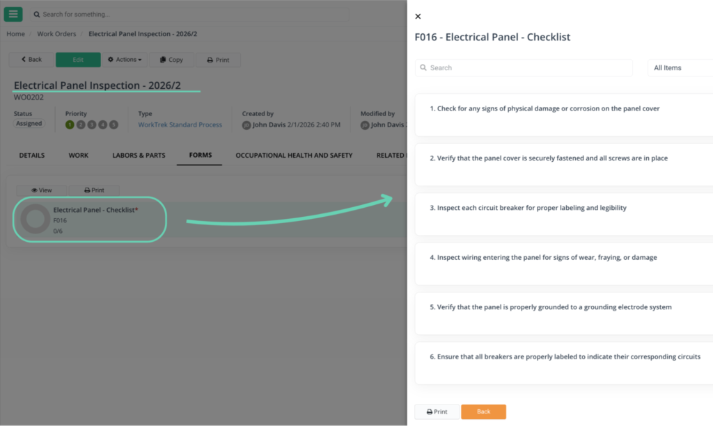 WorkTrek dashboard