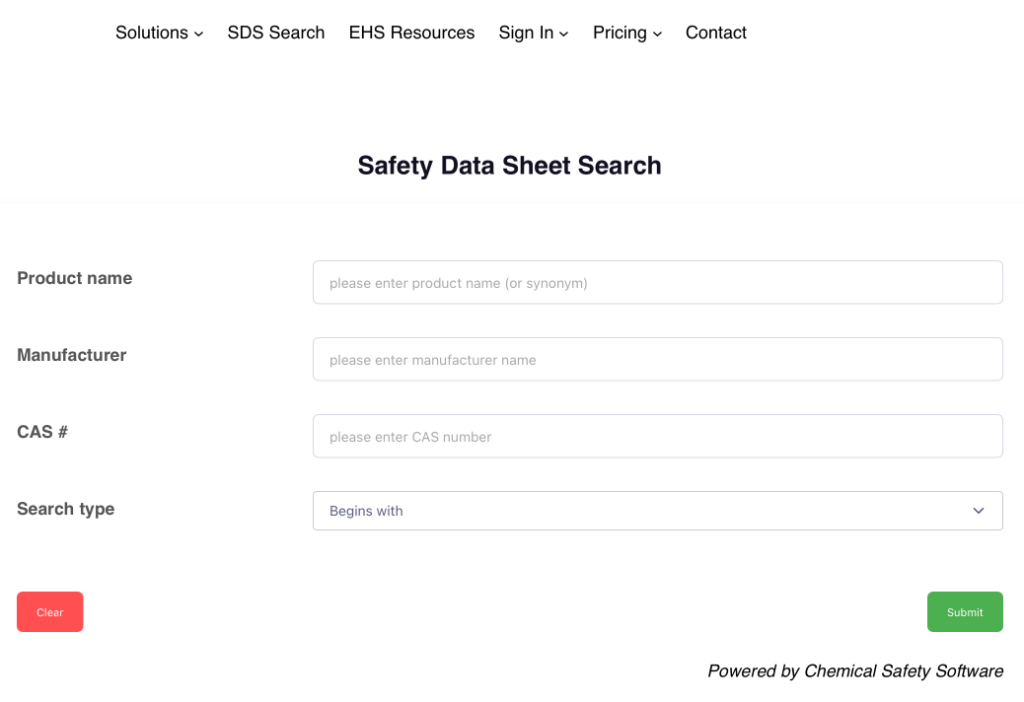 Chemical Safety dashboard