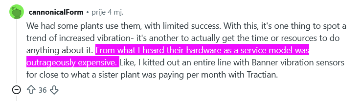 Tractian hardware pricing Reddit feedback