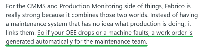 Fabrico CMMS production monitoring review on Reddit
