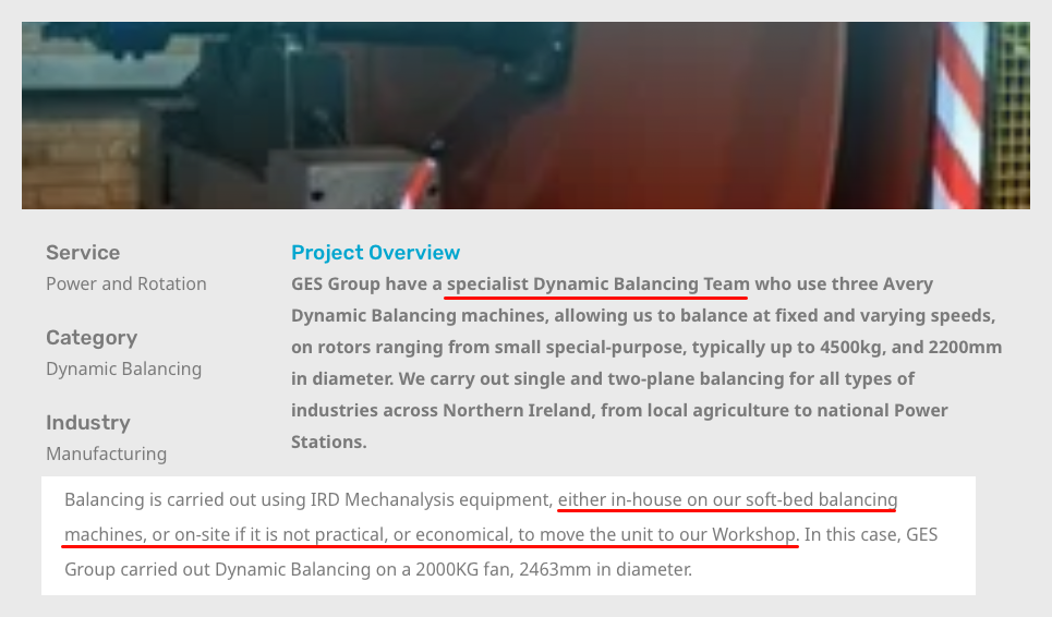 Dynamic balancing service project overview for industrial rotating equipment maintenance