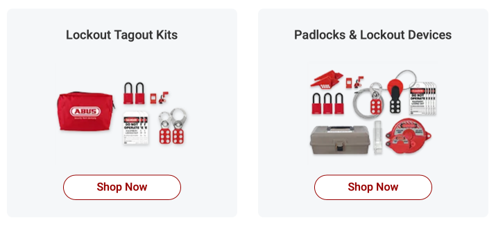 Lockout tagout kits and padlock devices used for workplace safety procedures