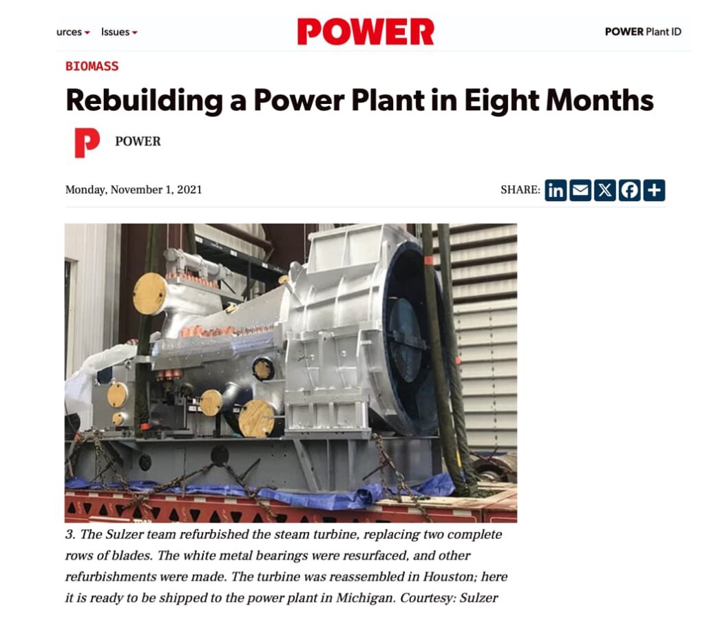 Steam turbine refurbishment project during power plant rebuilding process