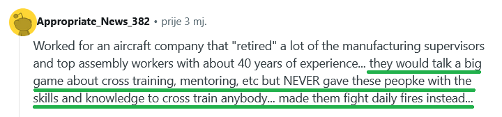 Reddit comment about maintenance training gaps