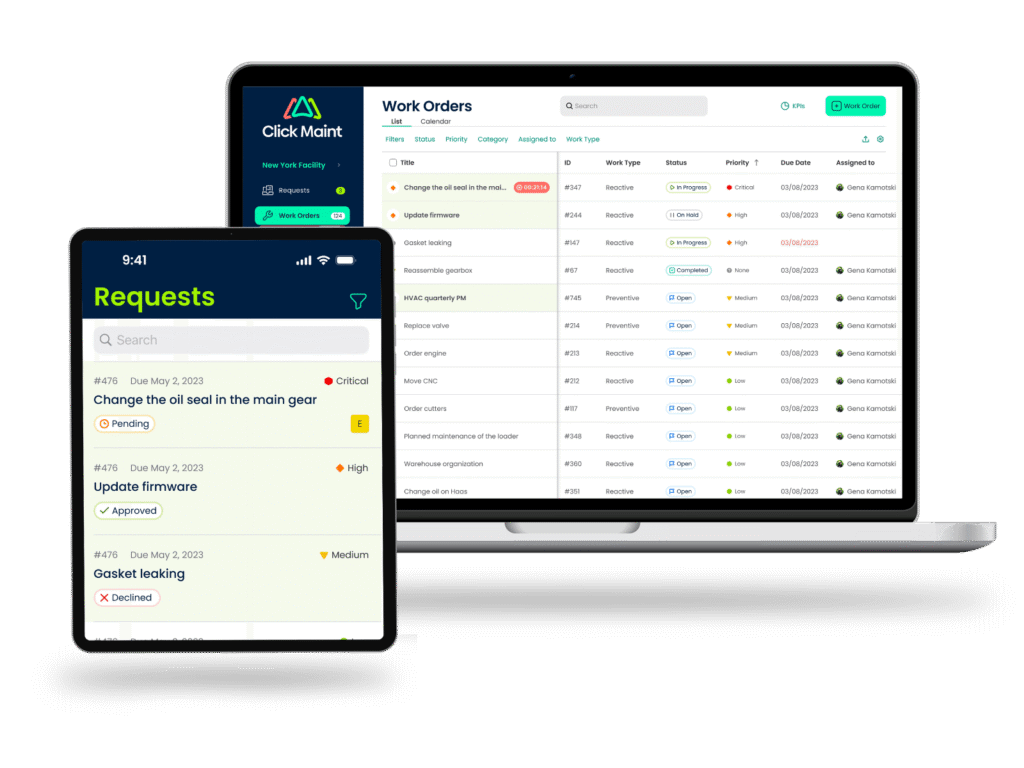 Click Maint dashboard