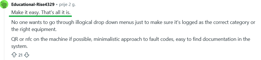 Reddit comment about easy maintenance software use