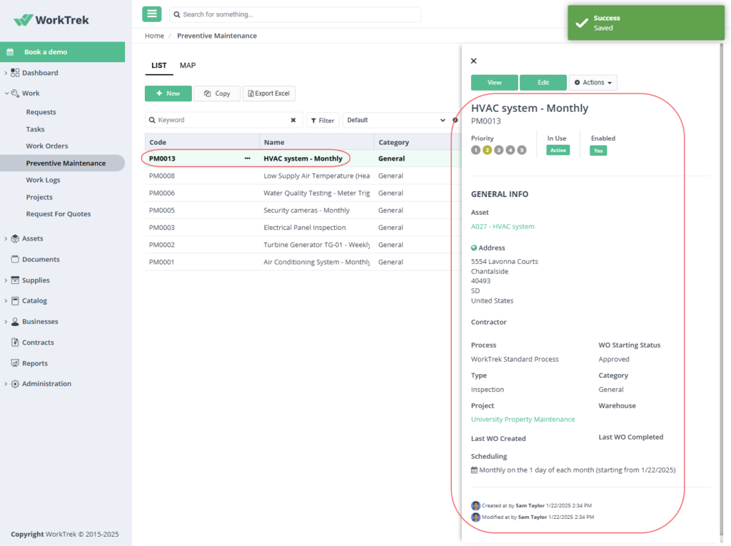 WorkTrek dashboard