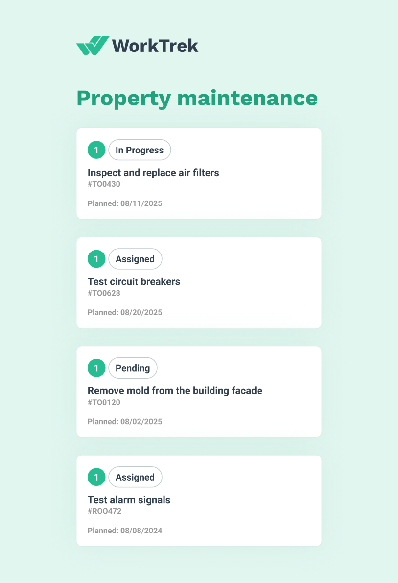 Property maintenance tasks in the WorkTrek app