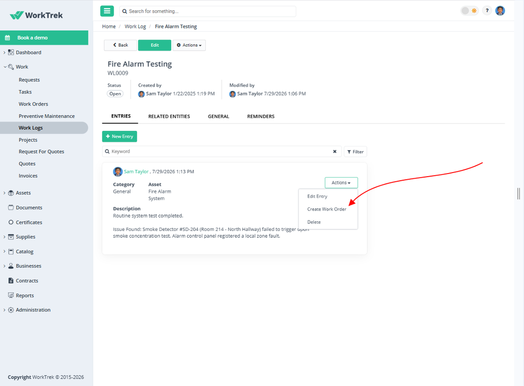 WorkTrek dashboard