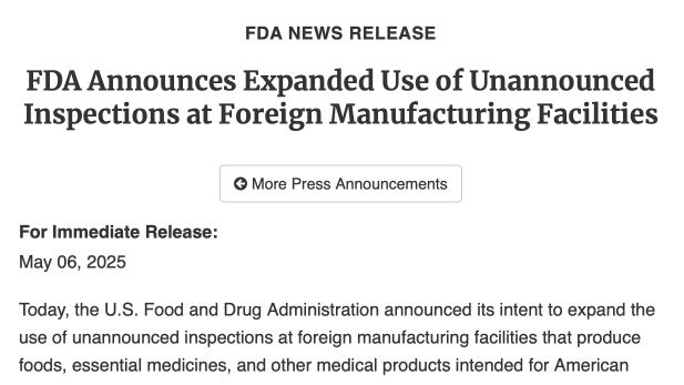 FDA expands unannounced inspections