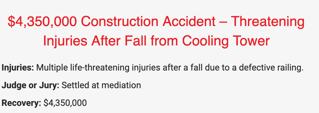 Construction accident case involving a fall from a cooling tower caused by a defective railing