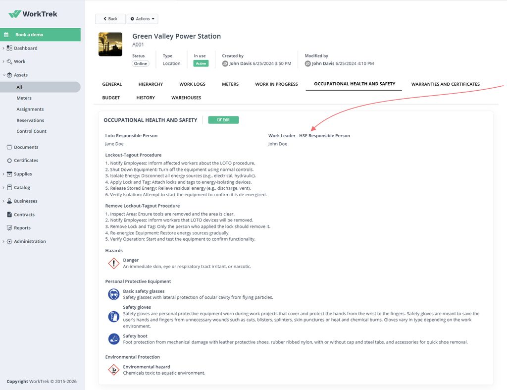 WorkTrek dashboard